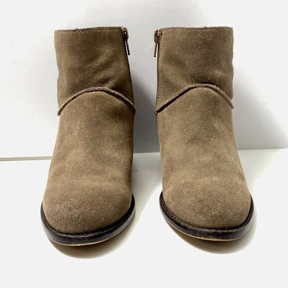 Steve Madden Milaan Suede Ankle Boots Womens 7M Taupe Leather Zip Heeled Booties - Picture 2 of 9